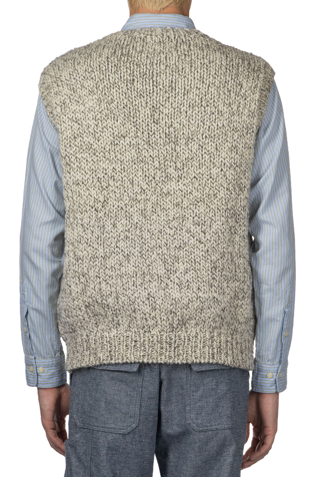 ts(s) - Mohair Mix Wool Roving Yarn Hand Knit Crew Neck Vest - Grey